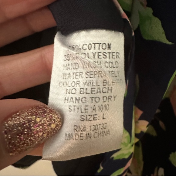 Umgee Navy Floral Boho Bell Sleeve Dress Large - Picture 11 of 11